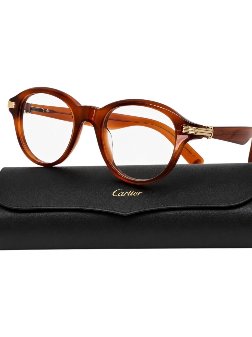 Cartier unisex's Amber Tortoiseshell Round Optical Glasses with Gold Accents